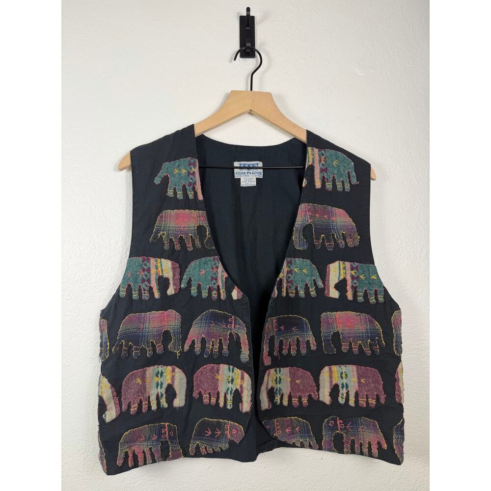Vintage Soho Compagnie Elephant Tapestry Vest Embroidered Cotton Size L